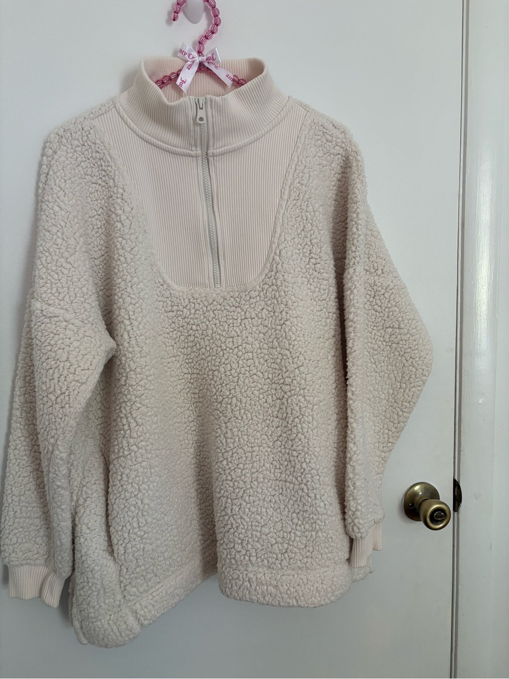 aerie Cream Sherpa Half-Zip Jacket